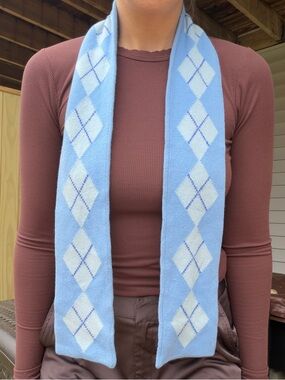Vintage Express Cashmere Argyle Skinny Scarf Y2K Preppy